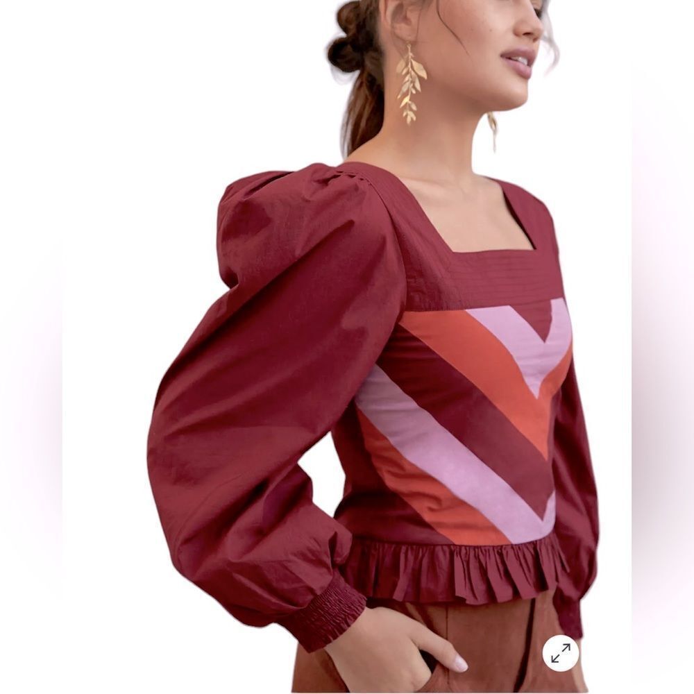 Anthropologie Love the Label Puff Sleeve Smocked Shirt